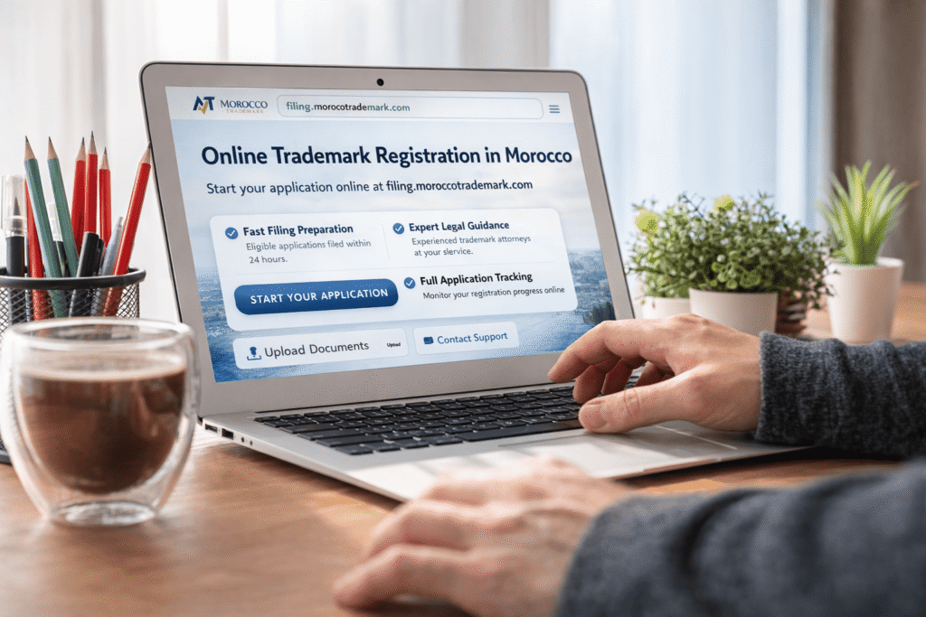 trademark registration Morocco online filing platform on laptop